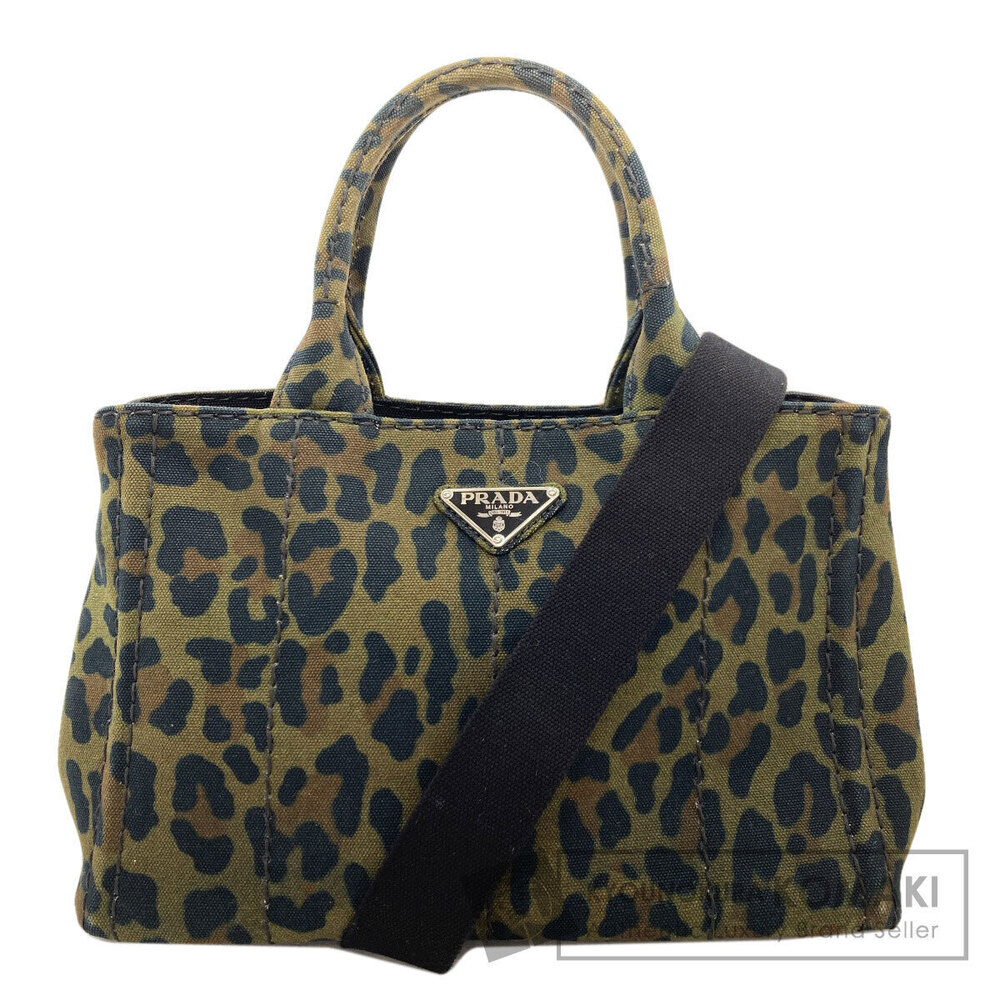 Prada Canapa Leopard Handbag Canvas